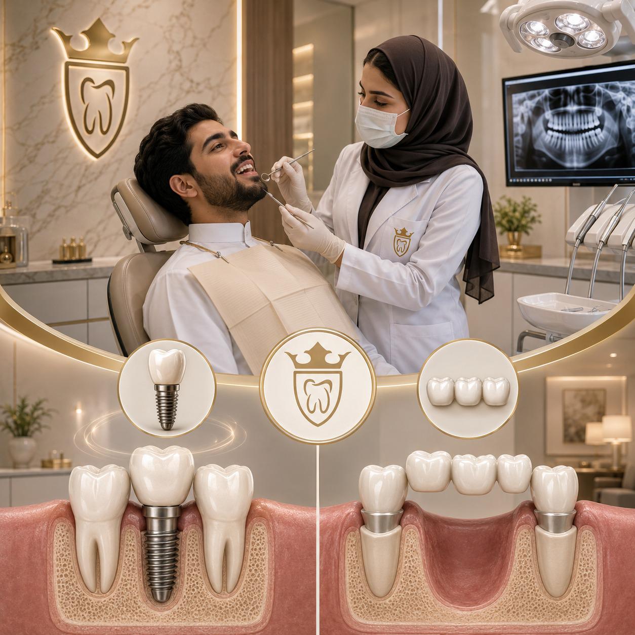 The Difference Between Dental Implants and Dental Bridges at Safwat AlMuhaideb Clinics
